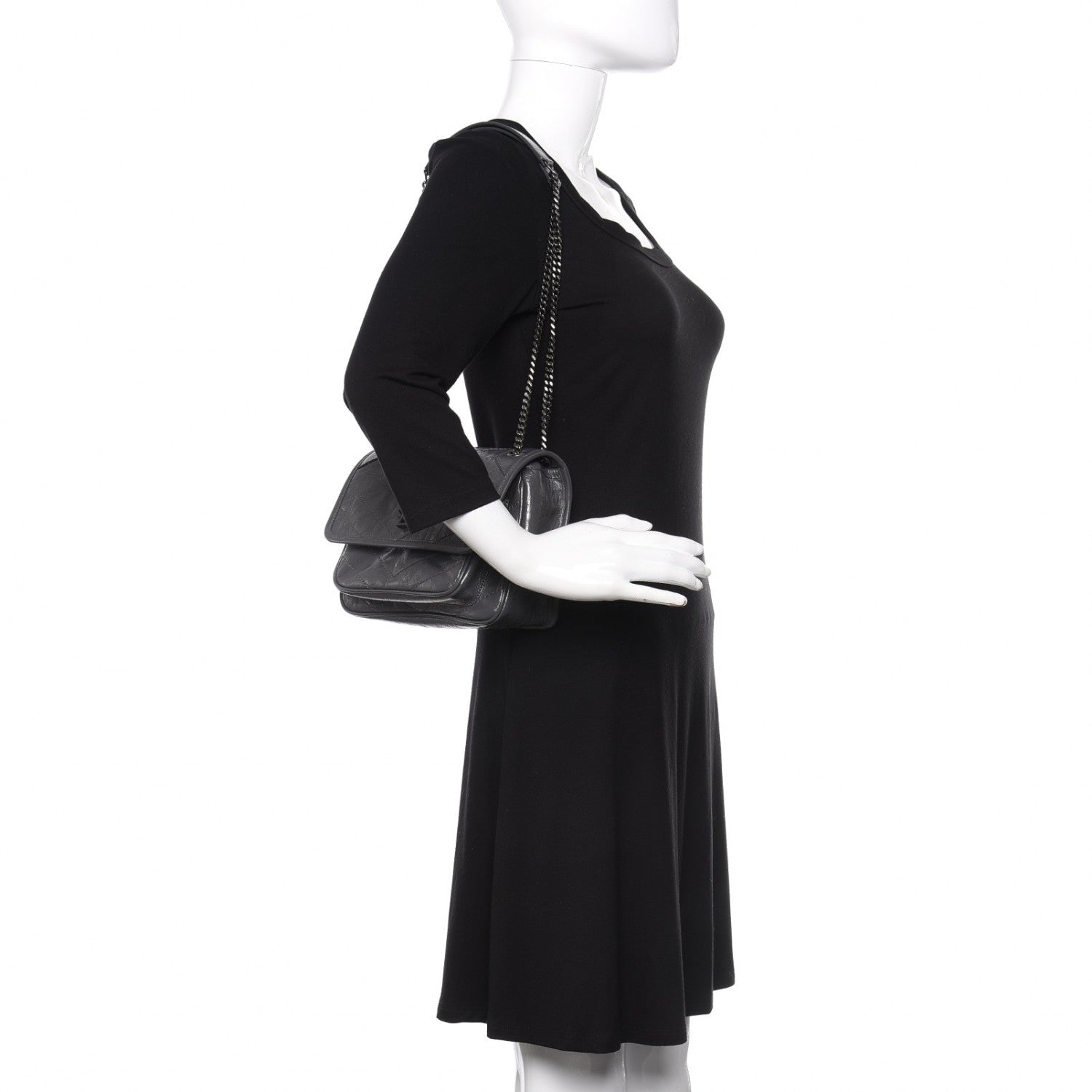 Saint Laurent Crinkled Calfskin Matelasse Monogram Baby Niki Chain Satchel Storm 2 of 12