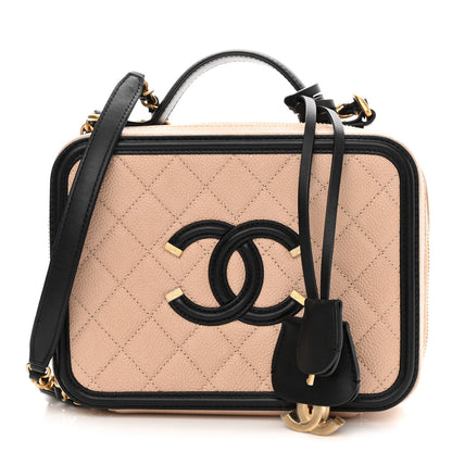 Chanel Caviar Quilted Medium CC Filigree Vanity Case Beige Black 1 of 11