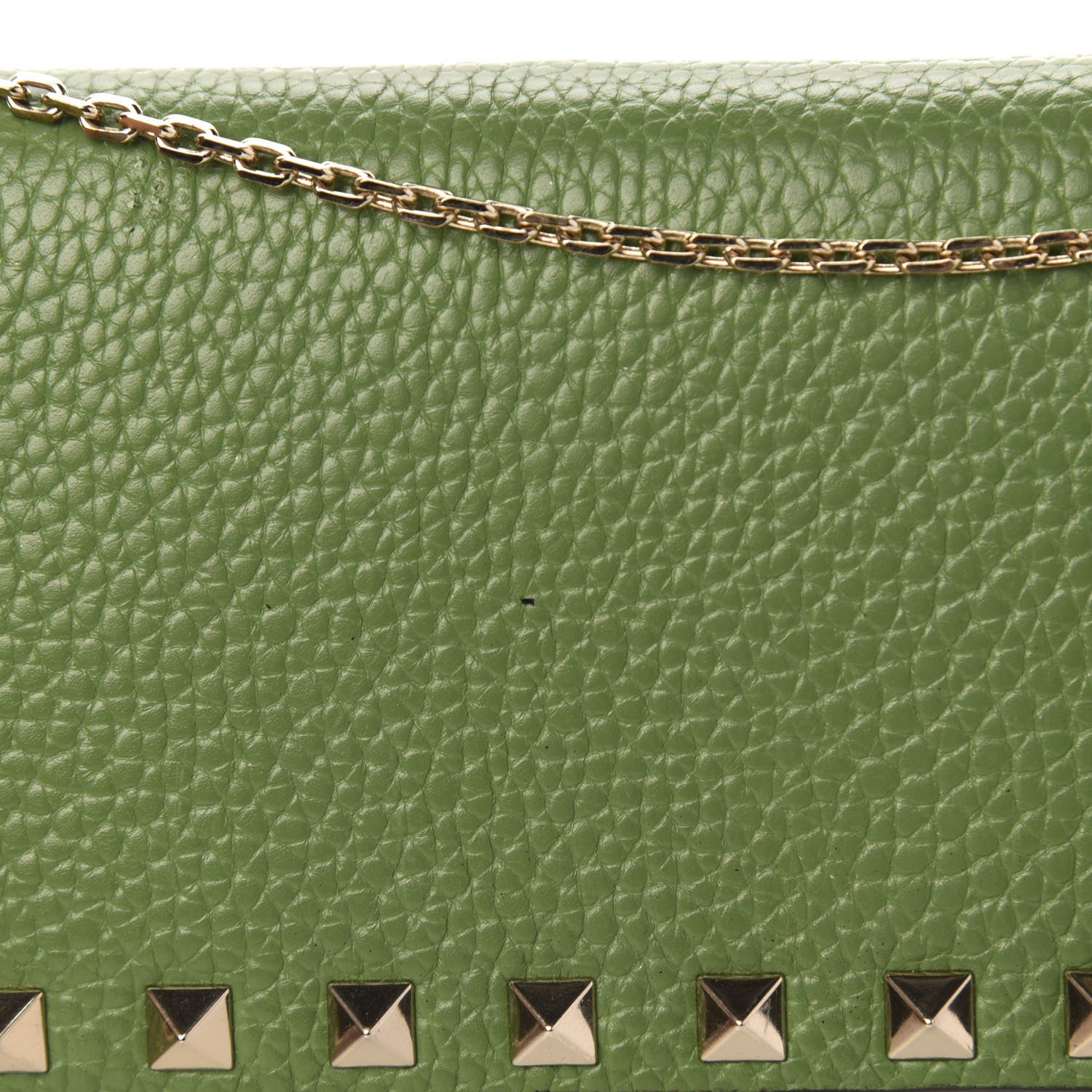 Valentino Garavani Pebbled Calfskin Rockstud Flap Wallet On Chain Deep Clover 12 of 13