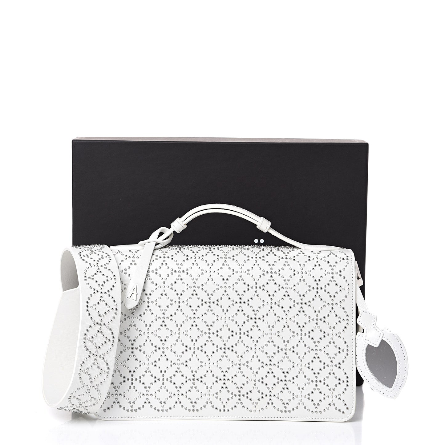 Calfskin Arabesque Studded Medium Franca Crossbody Blanc Optique