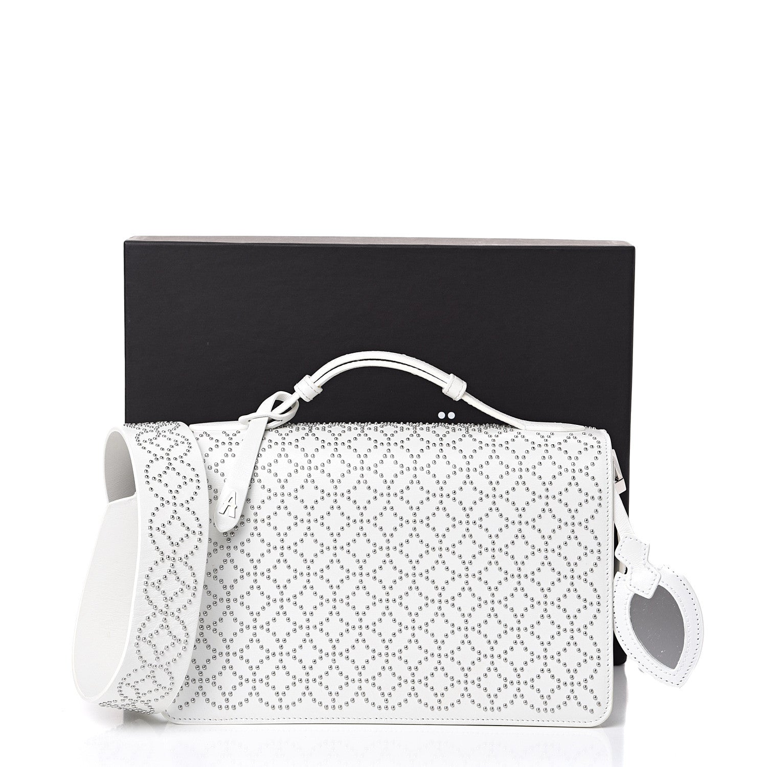 Alaia Calfskin Arabesque Studded Medium Franca Crossbody Blanc Optique 14 of 14