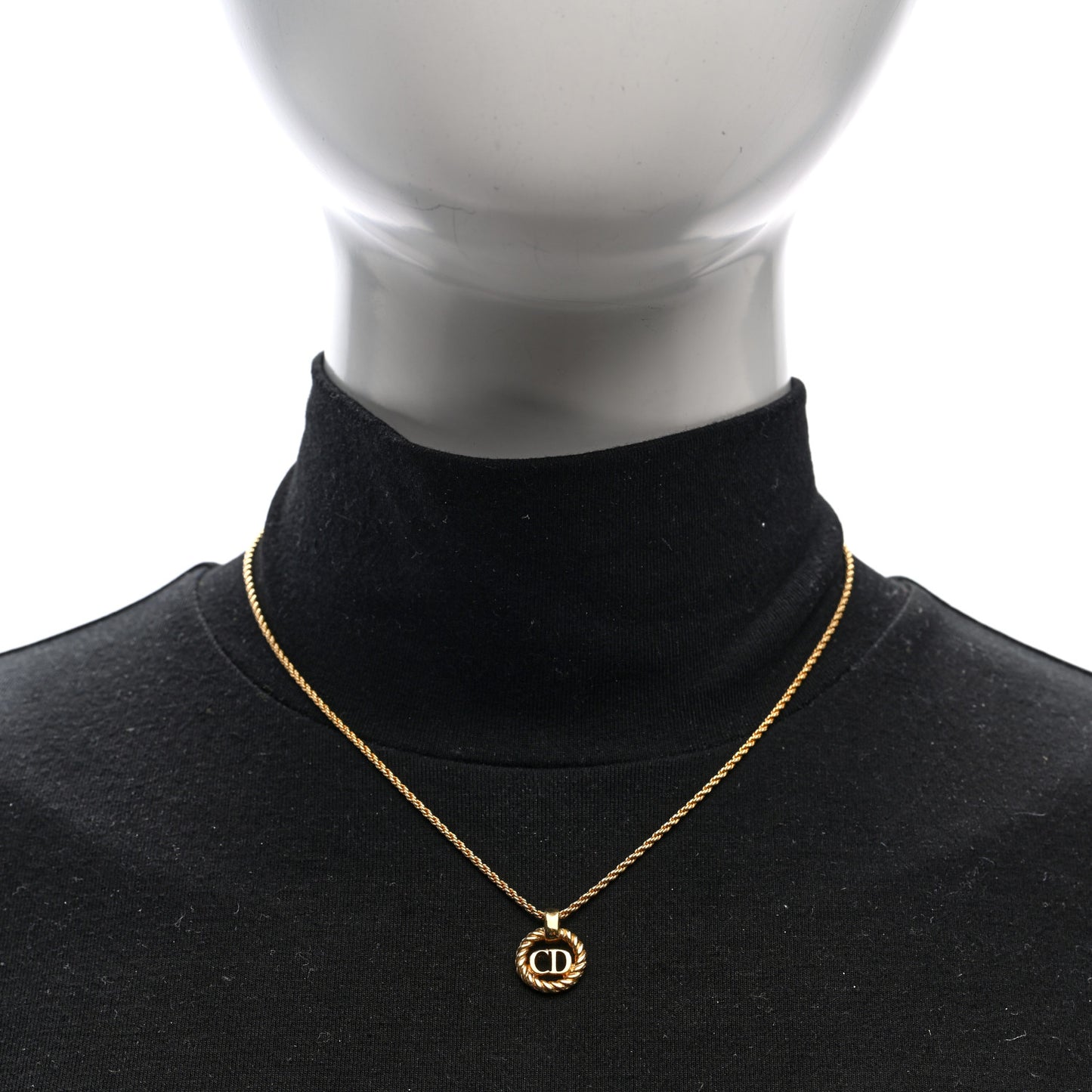 Metal CD Logo Round Pendant Necklace Gold