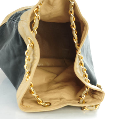 Chanel Lambskin Drawstring Shoulder Bag Black Beige 6 of 9