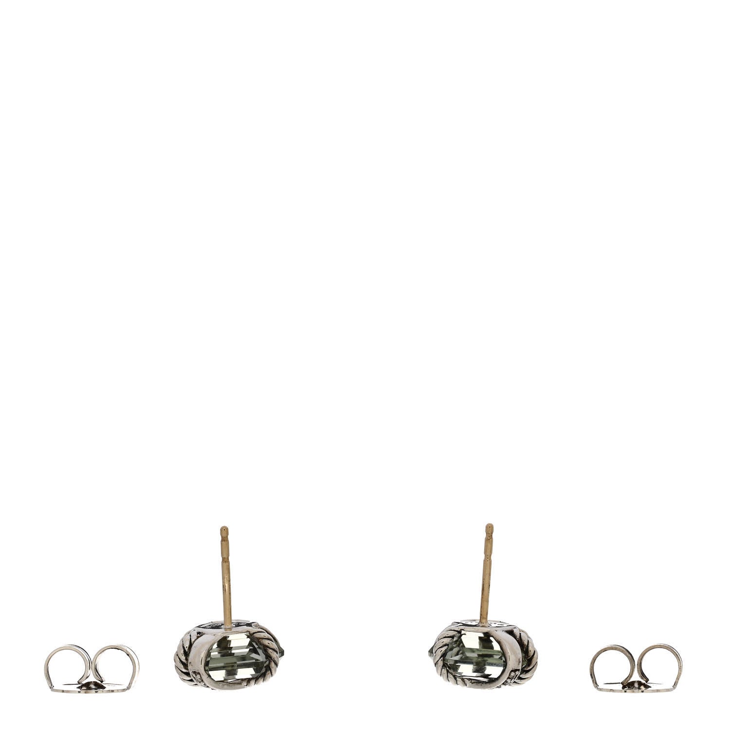 David Yurman Sterling Silver Diamond Prasiolite 10mm Cable Wrap Earrings 3 of 4
