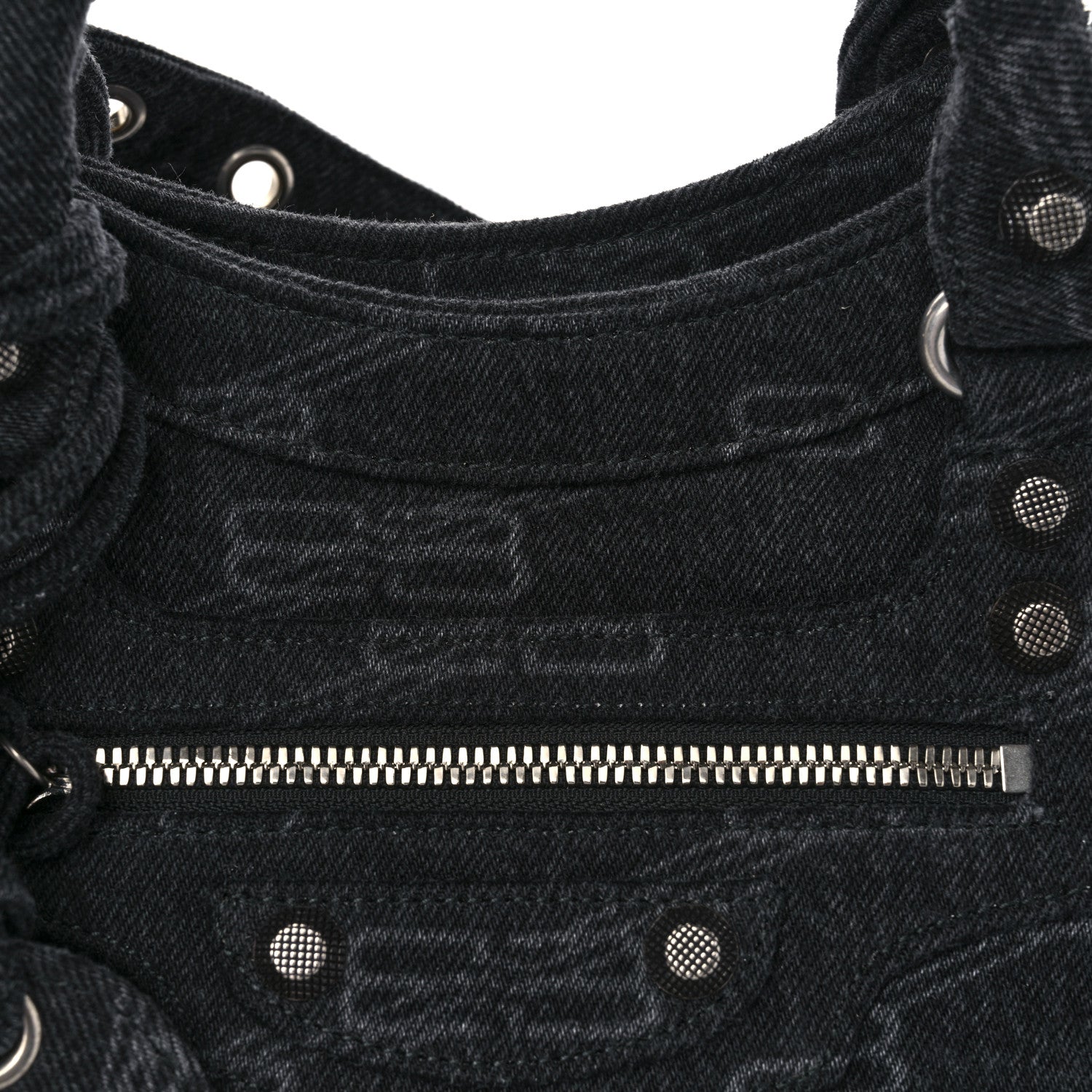 Balenciaga Washed Denim BB Monogram Neo Cagole City Handbag Black 9 of 11