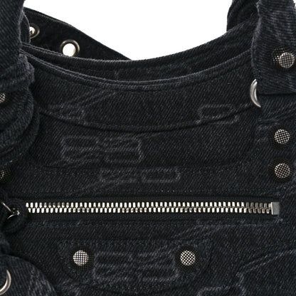 Balenciaga Washed Denim BB Monogram Neo Cagole City Handbag Black 9 of 11