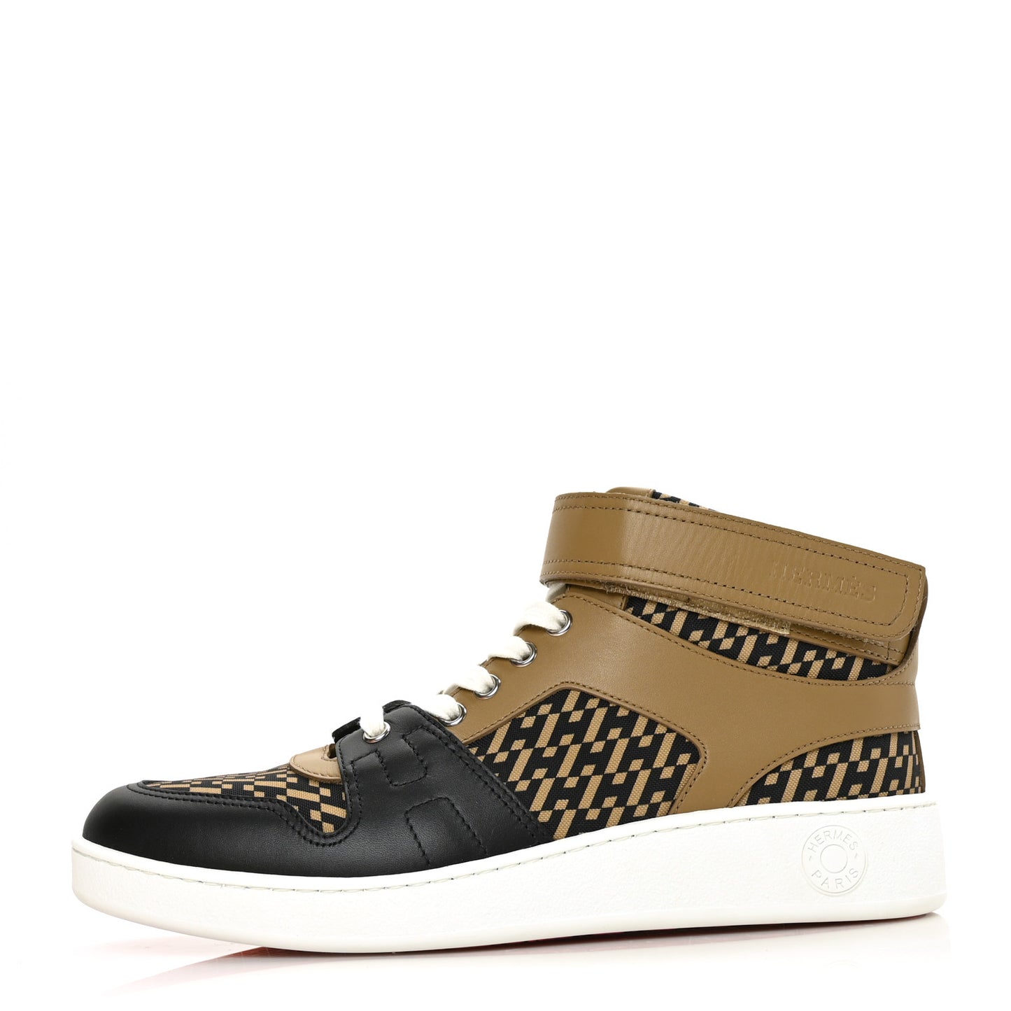 Calfskin Canvas H En Biais Freestyle High Top Sneakers 40 Beige Gobi Black