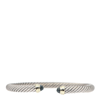 David Yurman Sterling Silver 14K Yellow Gold Blue Topaz 5mm Cable Classics Petite Color Bracelet 1 of 5