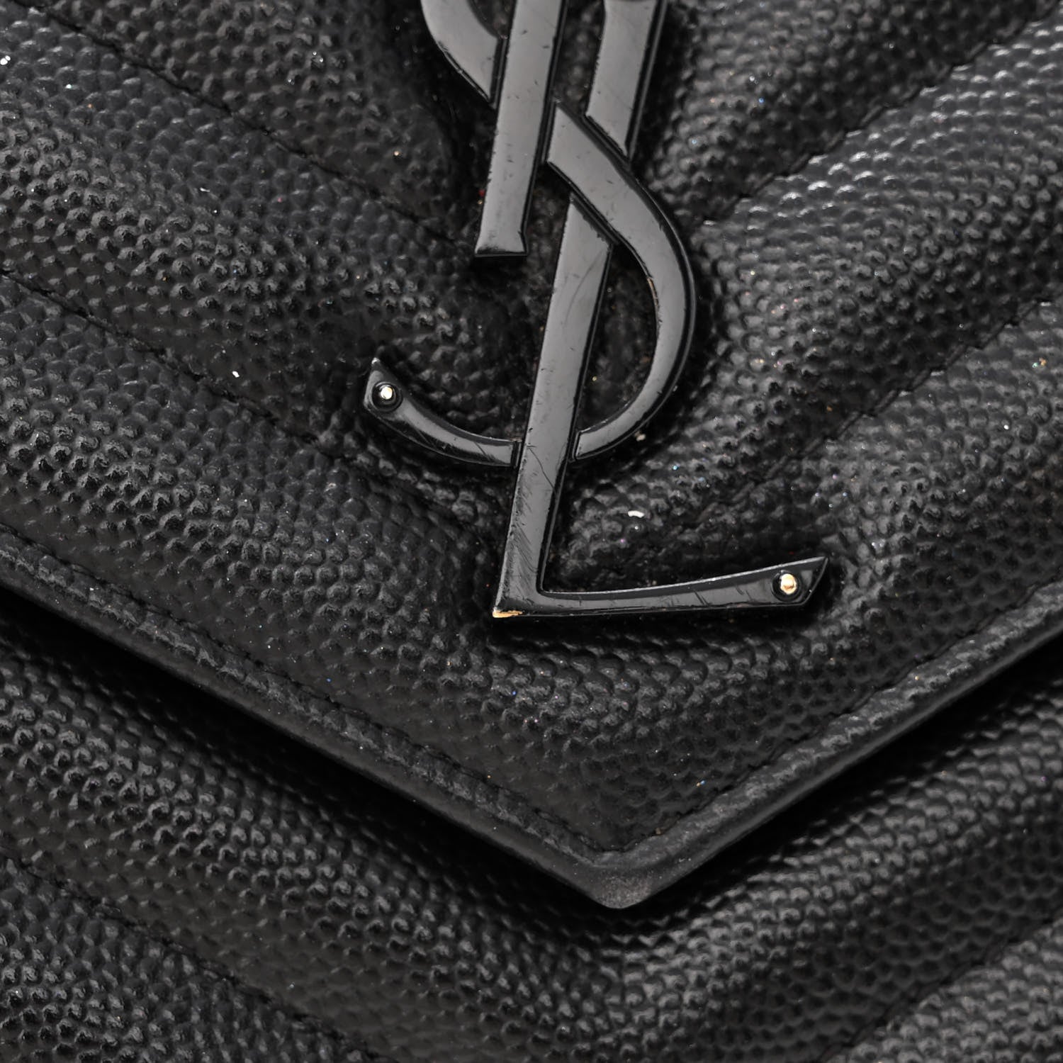 Saint Laurent Grain De Poudre Matelasse Chevron Monogram Monochrome Chain Wallet Black 12 of 13
