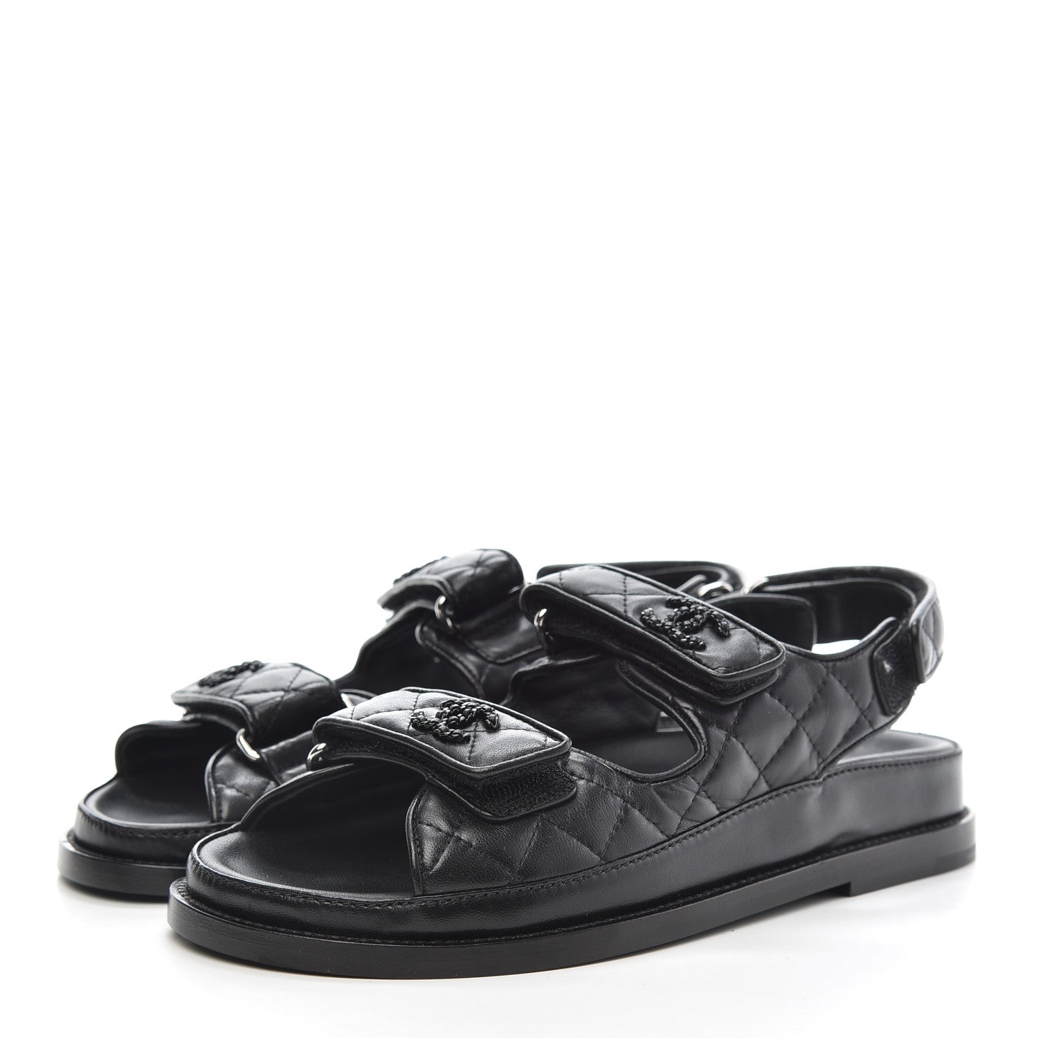 Chanel Lambskin Velcro Dad Sandals 36 Black 3 of 9