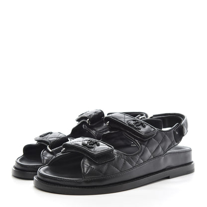 Chanel Lambskin Velcro Dad Sandals 36 Black 3 of 9