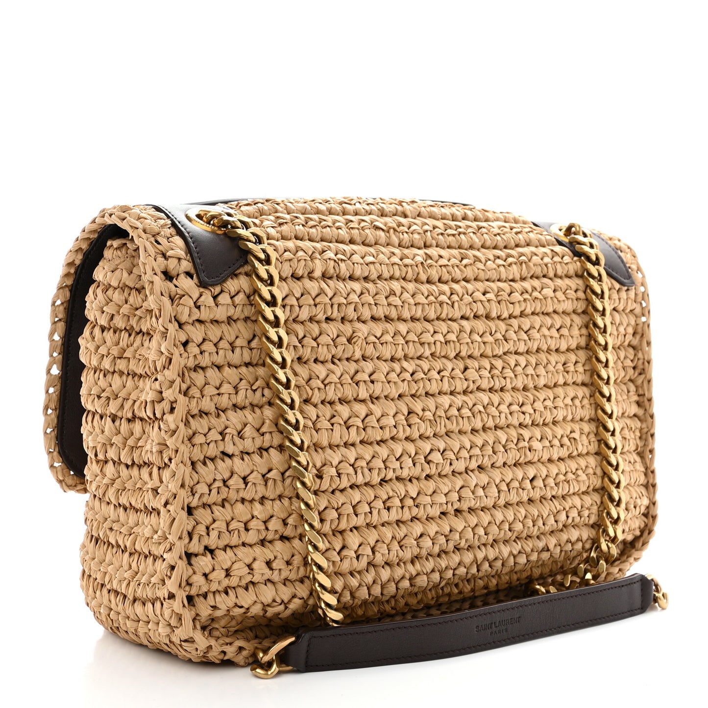 SAINT LAURENT Raffia Calfskin Monogram Medium Niki Chain Satchel Natural