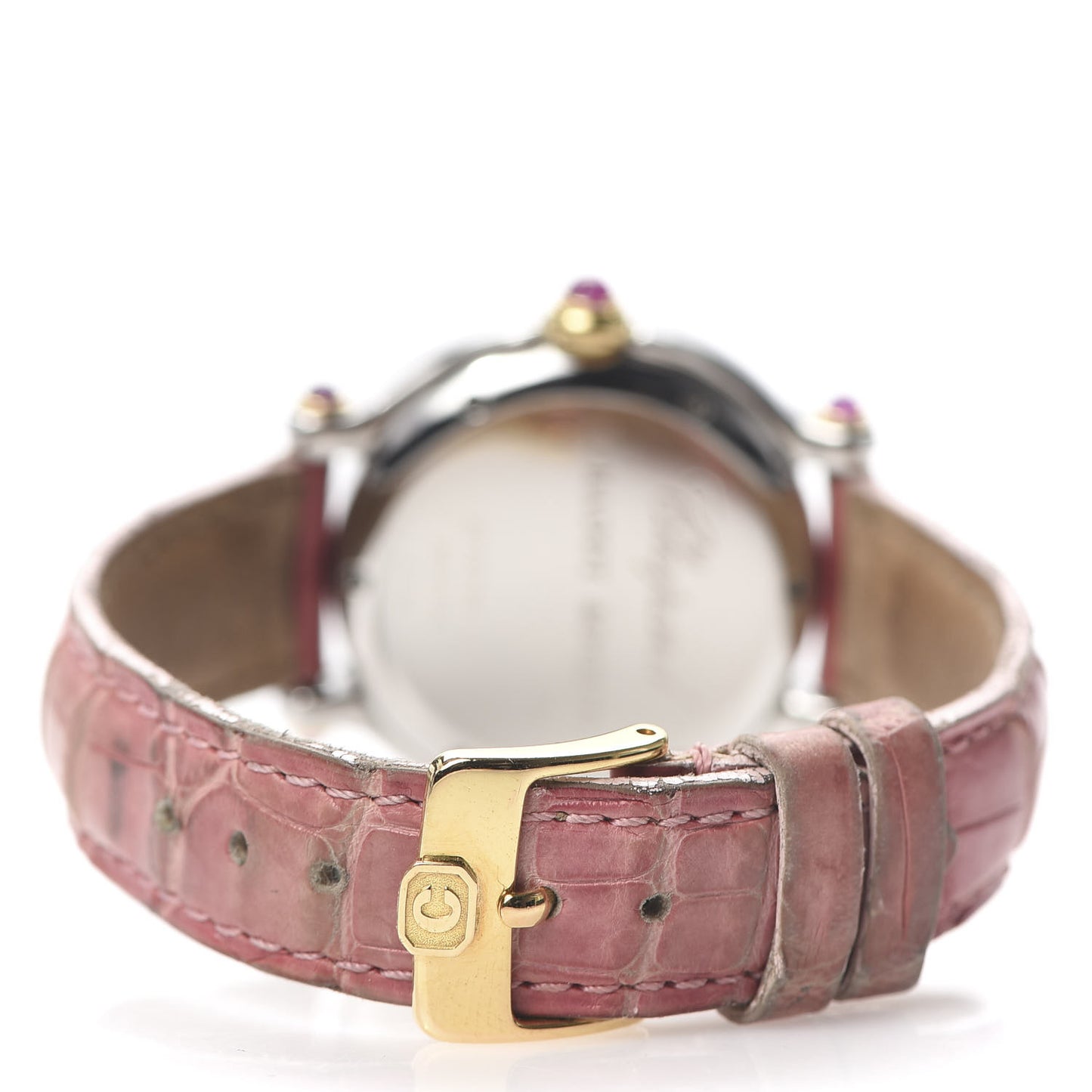 Stainless Steel 18K Yellow Gold Alligator Diamond Pink Mother of Pearl 33mm Happy Sport Moon Star Quartz Watch