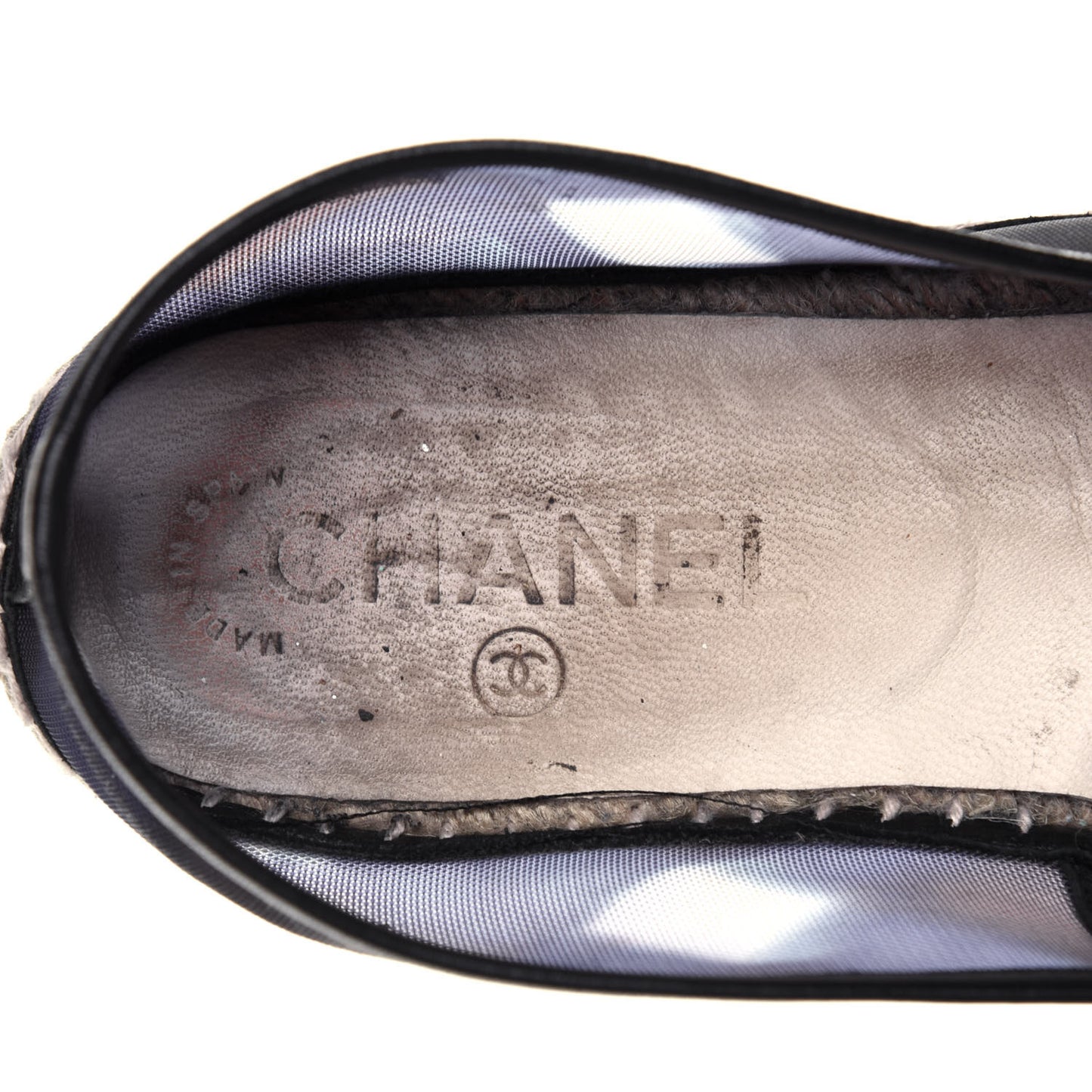 Mesh Lambskin Check Print CC Espadrilles 37 Blue Black White