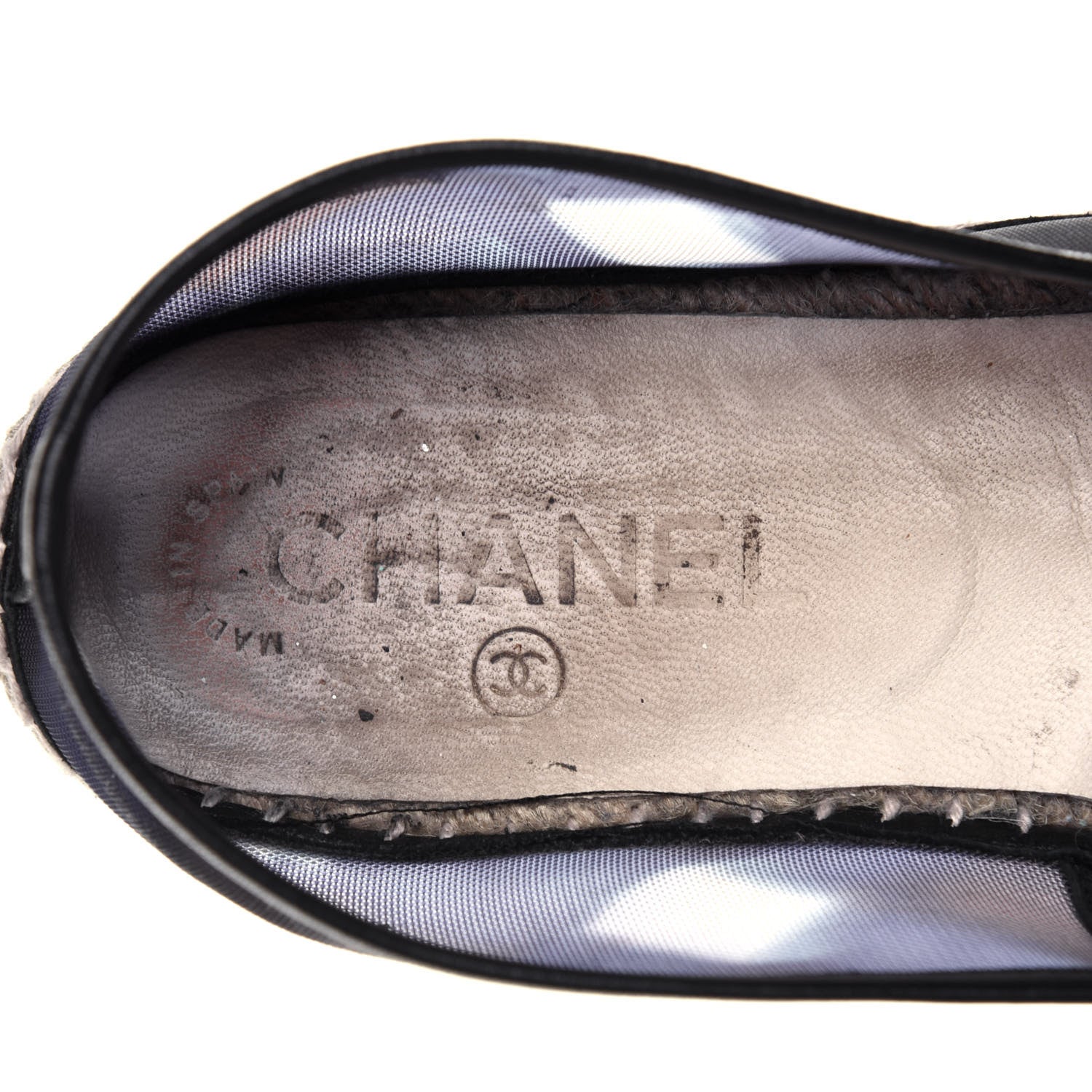 Chanel Mesh Lambskin Check Print CC Espadrilles 37 Blue Black White 7 of 21