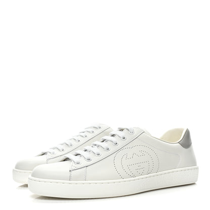 Gucci Calfskin Interlocking G Perforated Mens Ace Sneakers 8 White Grey Sky 3 of 10