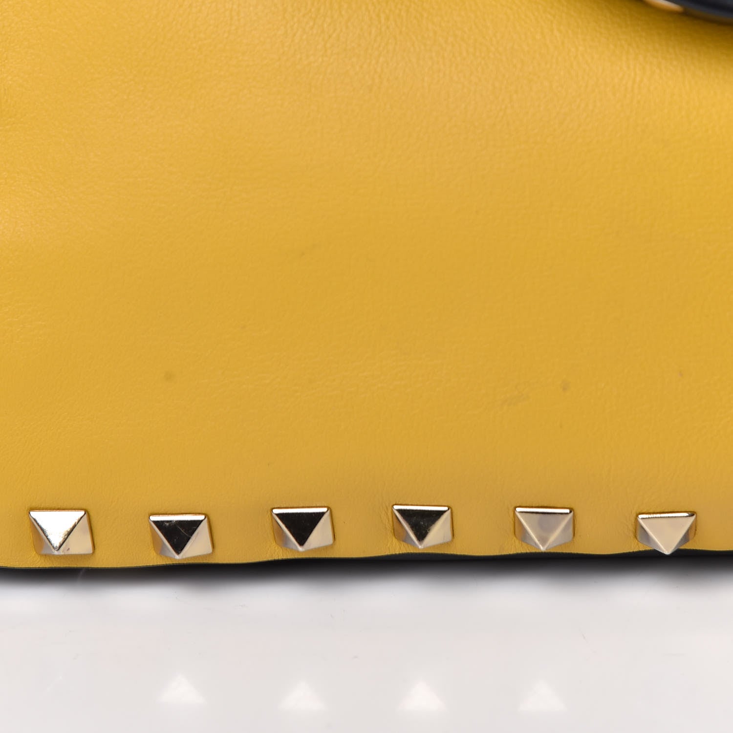 Valentino Garavani Vitello Mini Rockstud Tote Yellow Black 11 of 12