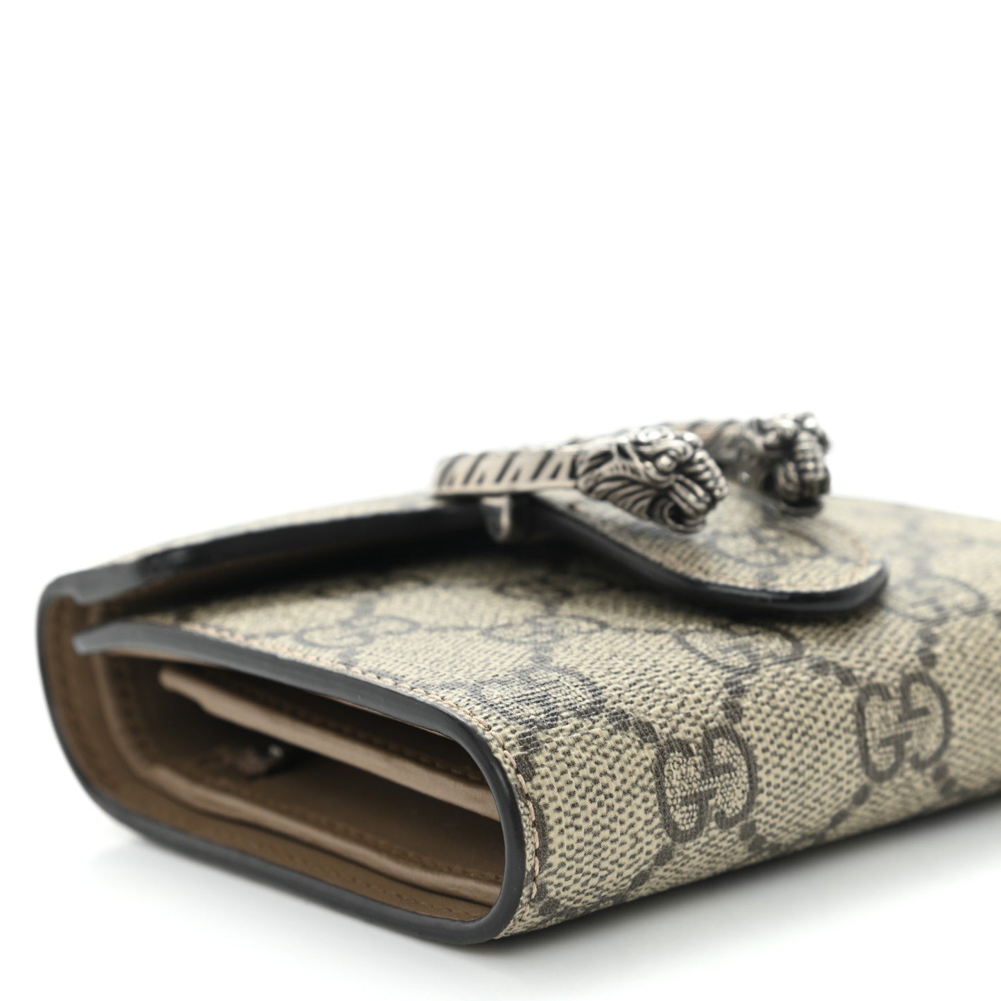 GG Supreme Monogram Dionysus Card Case Wallet Beige Taupe