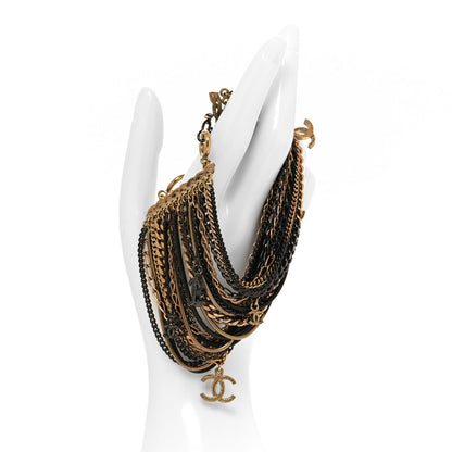 Chanel Pearl Bead Crystal CC Multi Strand Chain Bracelet Black White Gold 2 of 4
