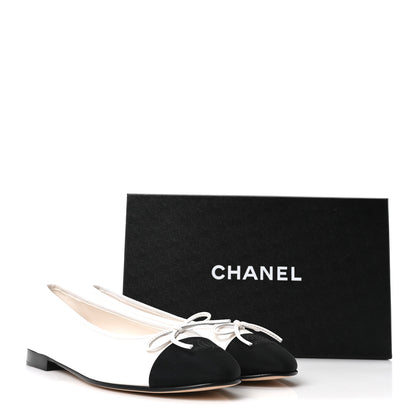 Chanel Lambskin Cap Toe CC Ballerina Flats 40.5 White Black 10 of 10