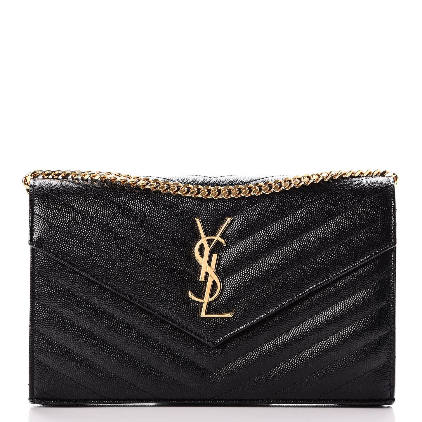Grain De Poudre Matelasse Chevron Monogram Chain Wallet Black