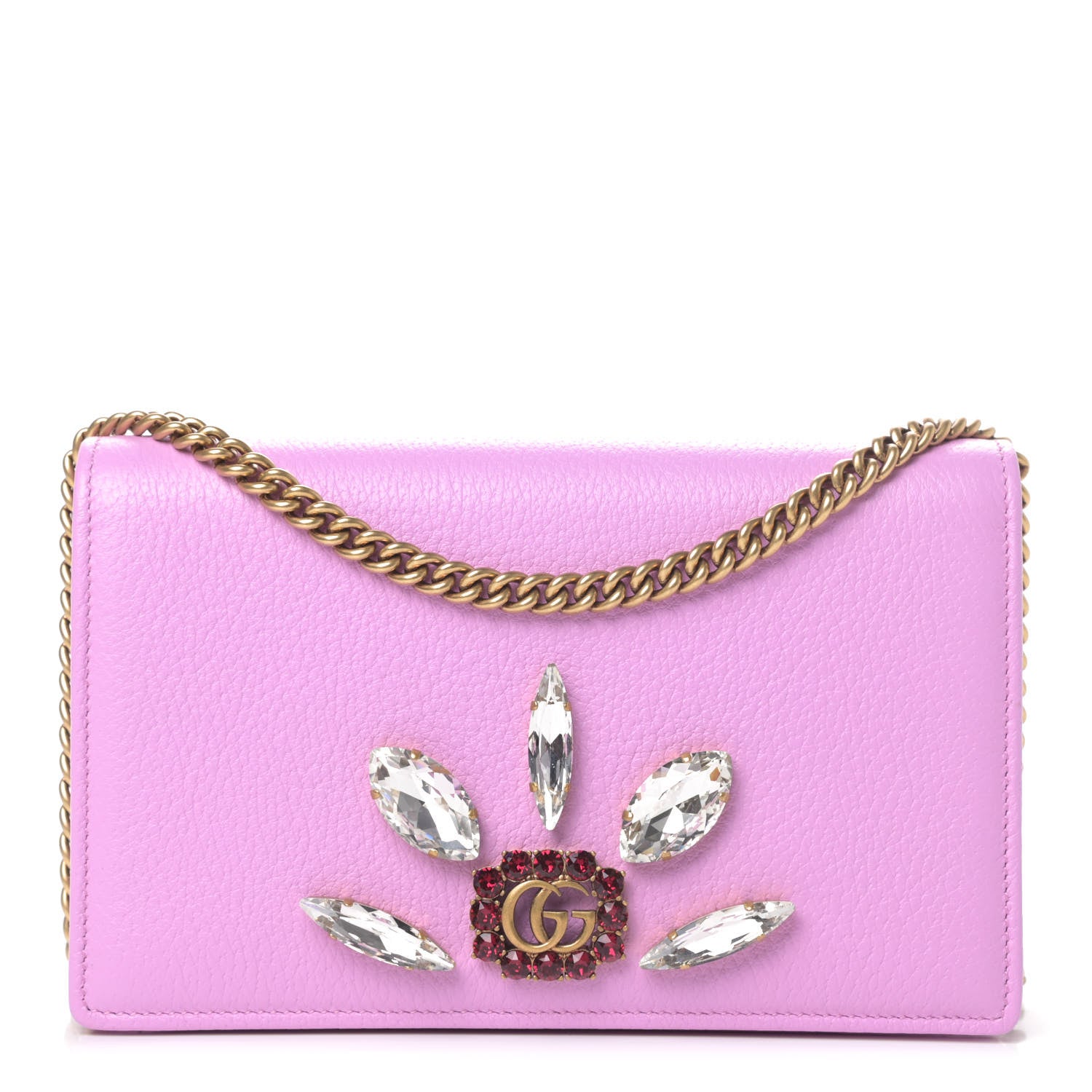 Gucci Calfskin Marquise Crystals Mini GG Chain Wallet Malva 1 of 4