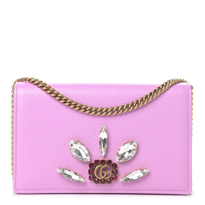 Gucci Calfskin Marquise Crystals Mini GG Chain Wallet Malva 1 of 4