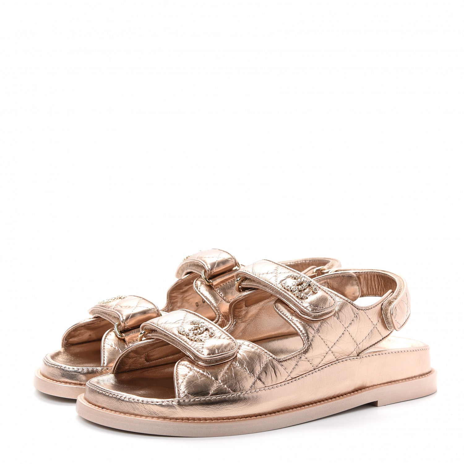 Chanel Iridescent Lambskin Velcro Dad Sandals 38 Light Bronze 3 of 10