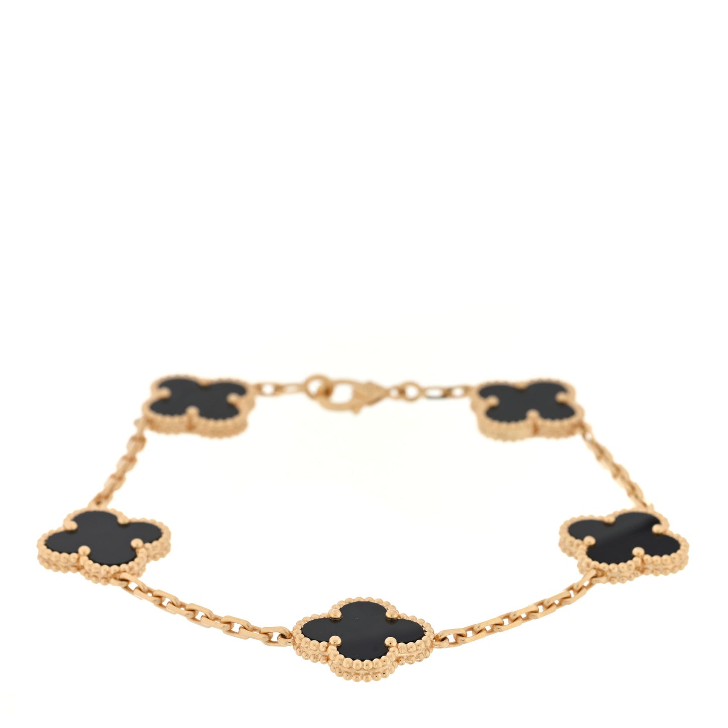 18K Yellow Gold Black Onyx 5 Motifs Vintage Alhambra Bracelet