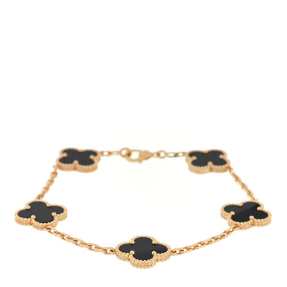 Van Cleef & Arpels 18K Yellow Gold Black Onyx 5 Motifs Vintage Alhambra Bracelet 1 of 4