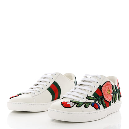 Gucci Calfskin Web Floral Embroidered Womens Ace Sneakers 35.5 White 3 of 9