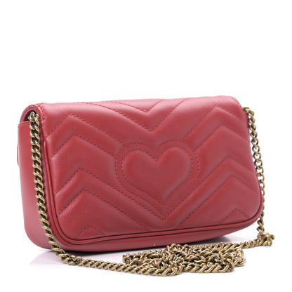 Gucci Calfskin Matelasse Super Mini GG Marmont Shoulder Bag Hibiscus Red 3 of 9