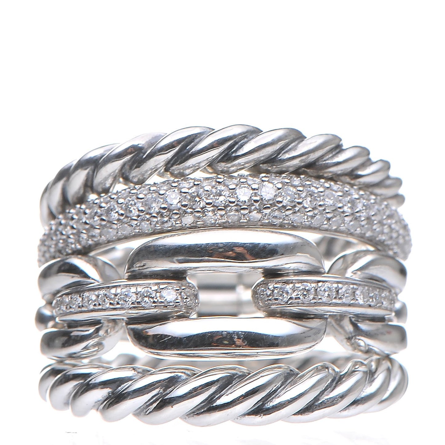 Sterling Silver Diamond Wellesley Link 4 Row Ring 50.6 5.5