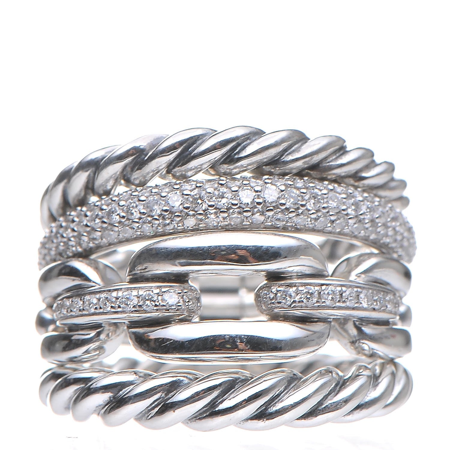 David Yurman Sterling Silver Diamond Wellesley Link 4 Row Ring 50.6 5.5 1 of 7