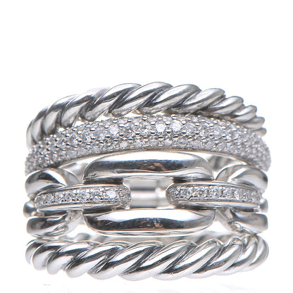 David Yurman Sterling Silver Diamond Wellesley Link 4 Row Ring 50.6 5.5 1 of 7