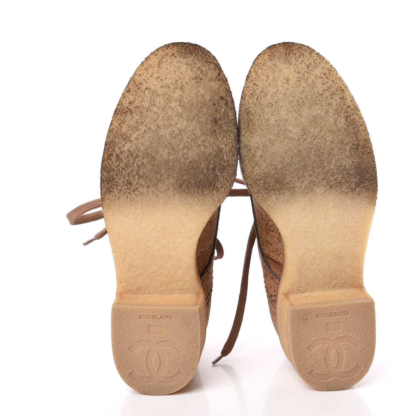 Cork Lace Up Boots 37 Beige Gold