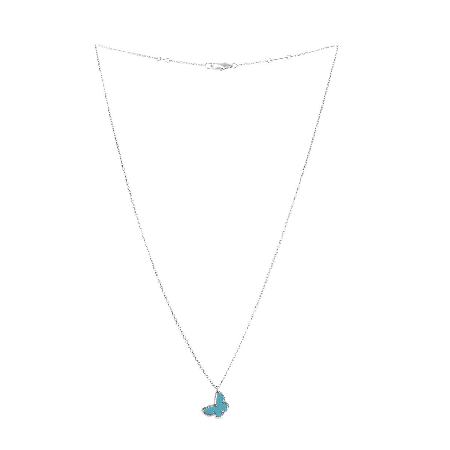 18K White Gold Turquoise Sweet Alhambra Butterfly Pendant Necklace