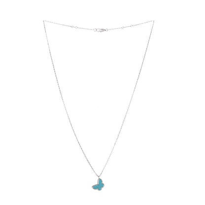 Van Cleef & Arpels 18K White Gold Turquoise Sweet Alhambra Butterfly Pendant Necklace 3 of 8
