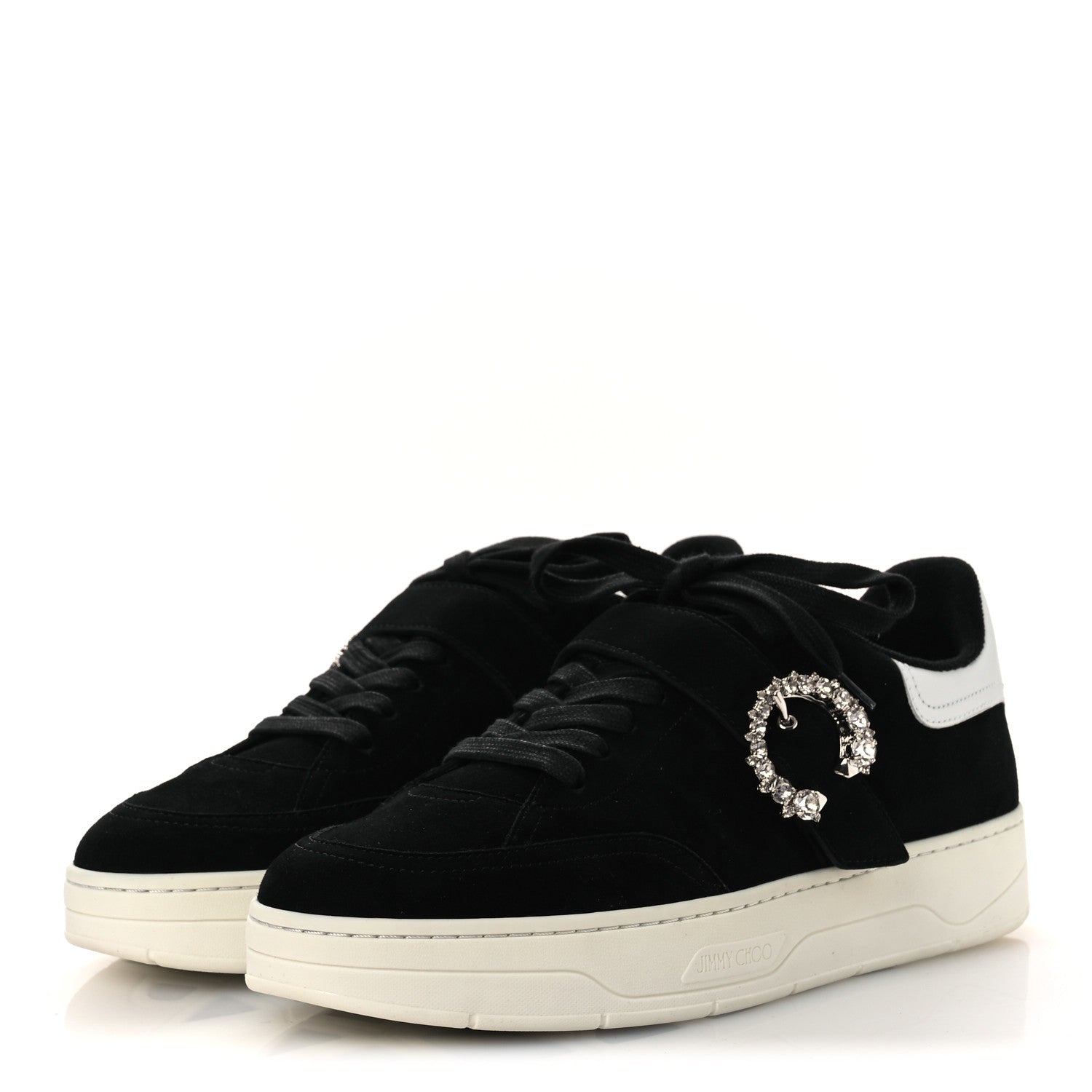 Jimmy Choo Suede Crystal Osaka Oakland Sneaker 41 Black White 4 of 11