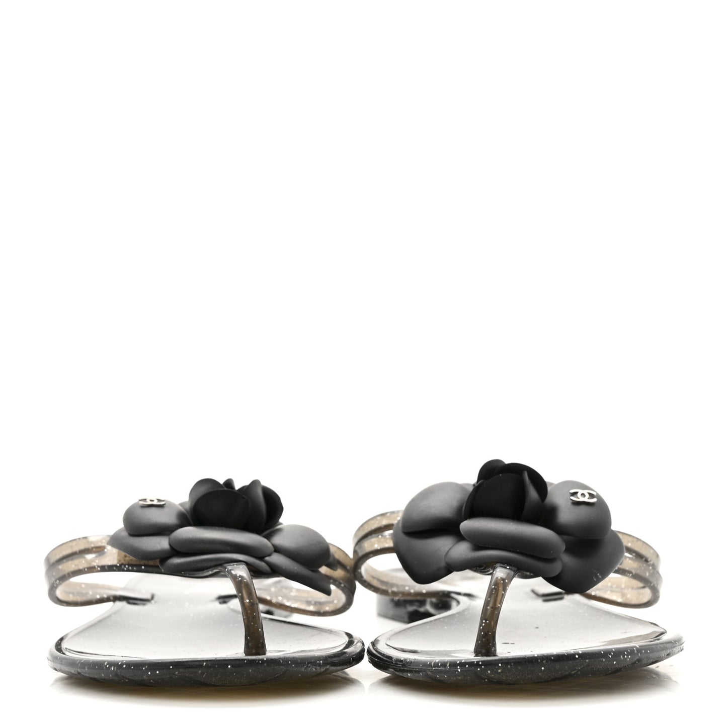Glitter Jelly Camellia Thong Sandals 37 Black