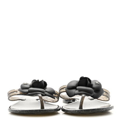 Chanel Glitter Jelly Camellia Thong Sandals 37 Black 3 of 10