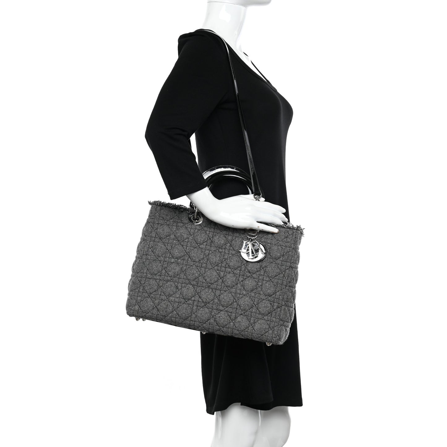 Tweed Cannage Large Lady Dior Black