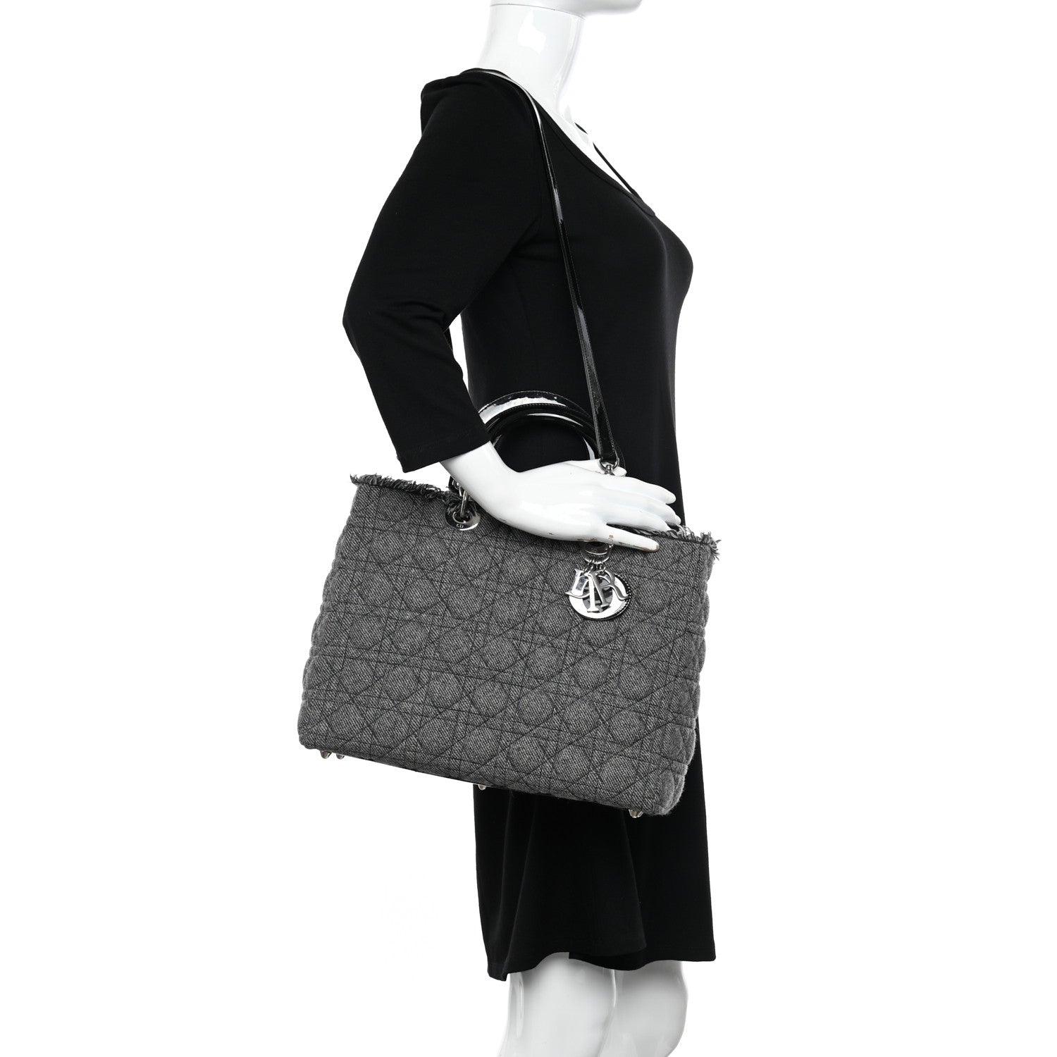 Christian Dior Tweed Cannage Large Lady Dior Black 2 of 11