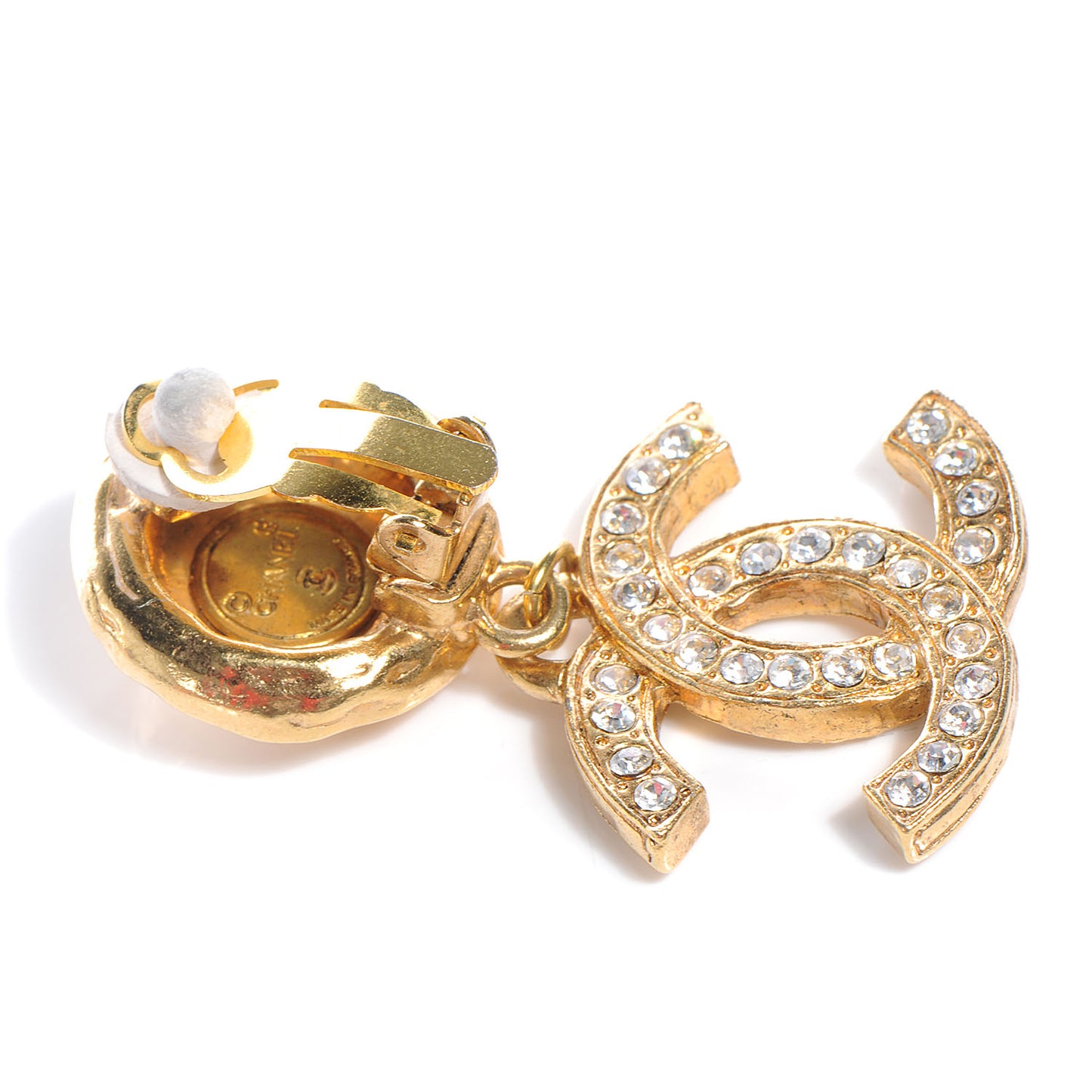 CC Crystal Large Clip On Earrings Gold