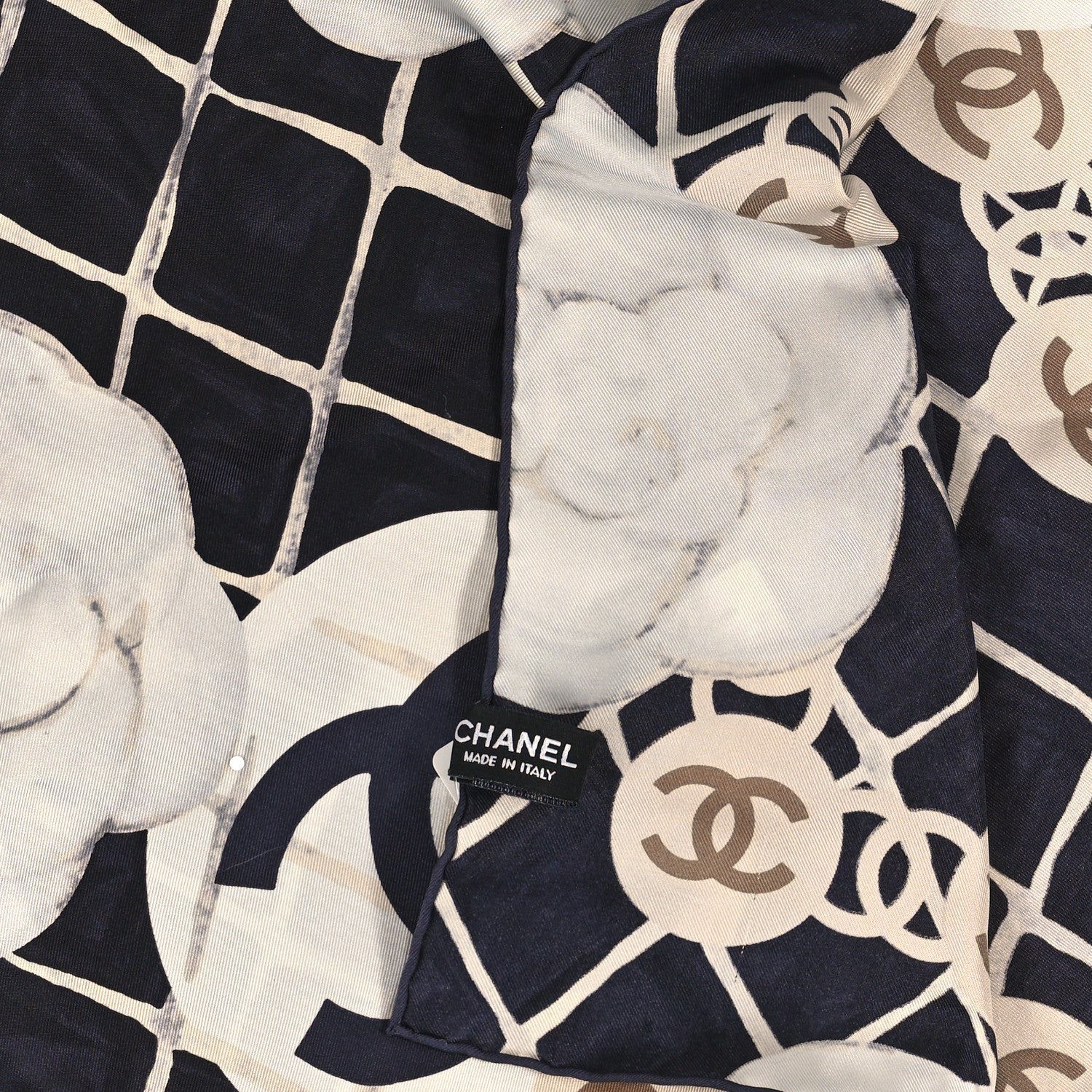 Chanel Silk Camellia CC Square Scarf Black 3 of 3