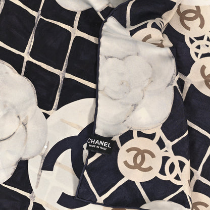 Chanel Silk Camellia CC Square Scarf Black 3 of 3