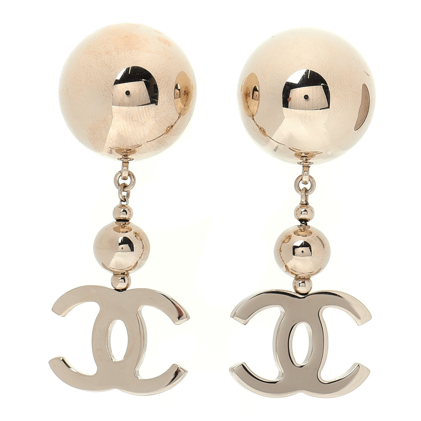 Metal CC Drop Earrings Gold