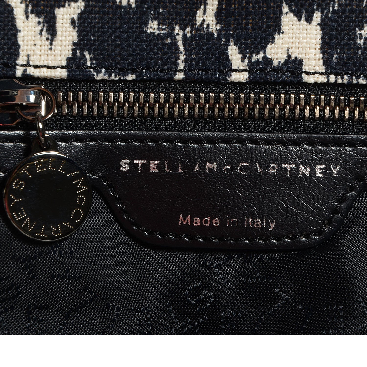 Stella McCartney Linen Leopard Small Falabella Tote Navy 6 of 8