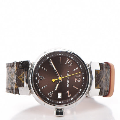 Louis Vuitton Stainless Steel Monogram 34mm Tambour Quartz Watch Brown 4 of 10
