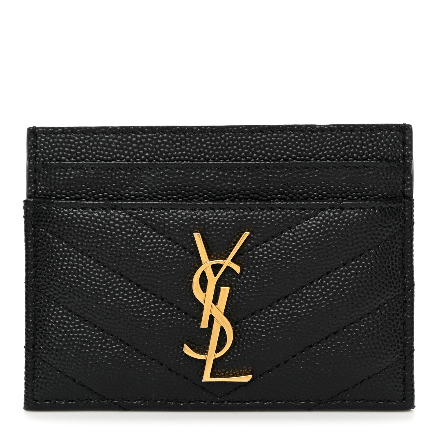Saint Laurent Grain De Poudre Matelasse Chevron Monogram Credit Card Case Black 1 of 8